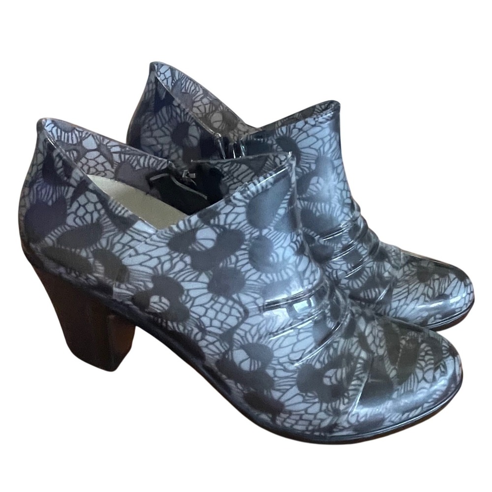 SANMM Black Dark Romantic Heeled Block Rain Boot, Rubber Size 40/9 Waterproof - Picture 12 of 13